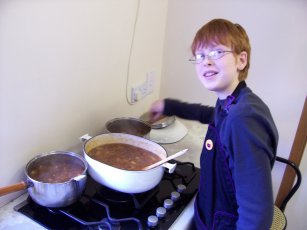 Me making Apple, Peach and Apricot Chutney